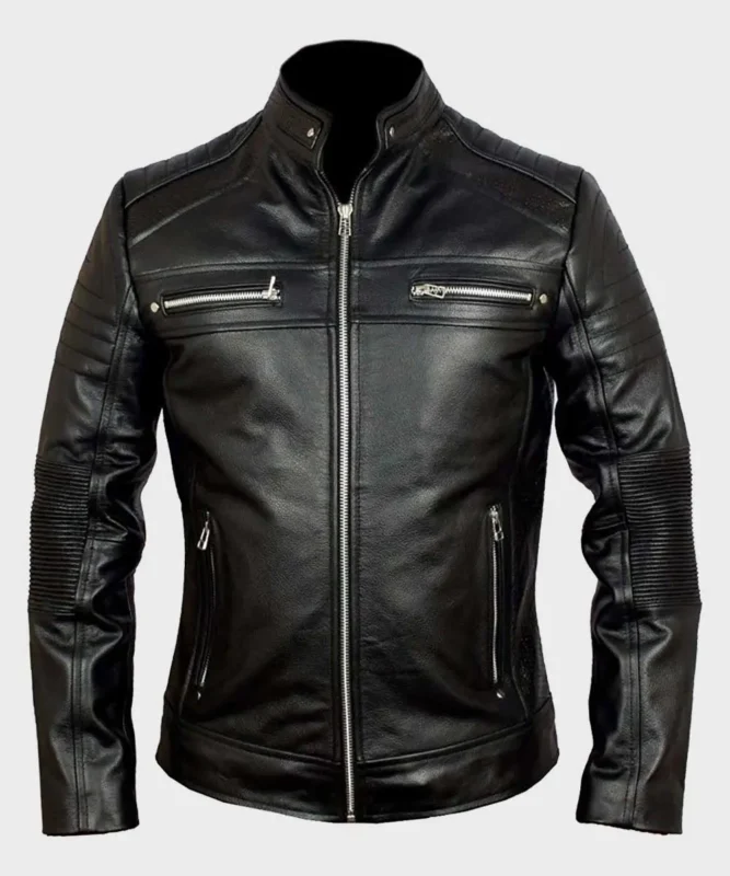 Mens Black Biker Cafe Racer Jacket