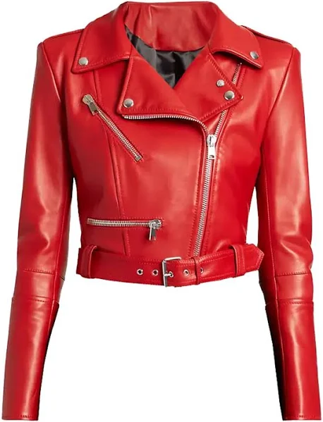 Cropped Red Leather Jacket