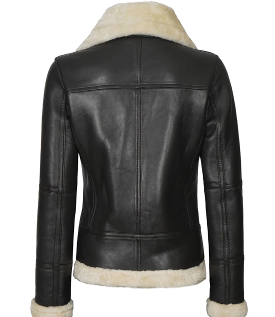 Ladies Leather Biker Jacket With Fur Collar 2