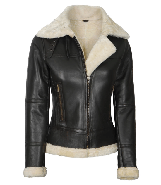 Ladies Leather Biker Jacket With Fur Collar 3