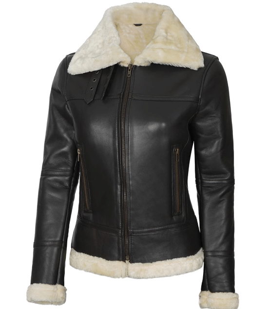 Ladies Leather Biker Jacket With Fur Collar