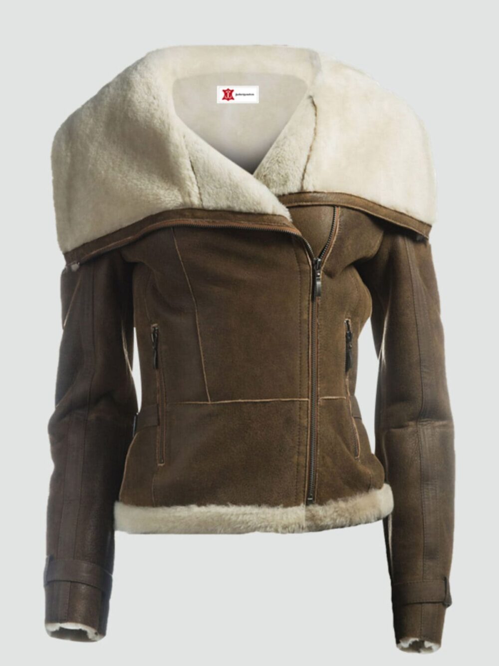 Ladies Leather Jacket Fur Collar