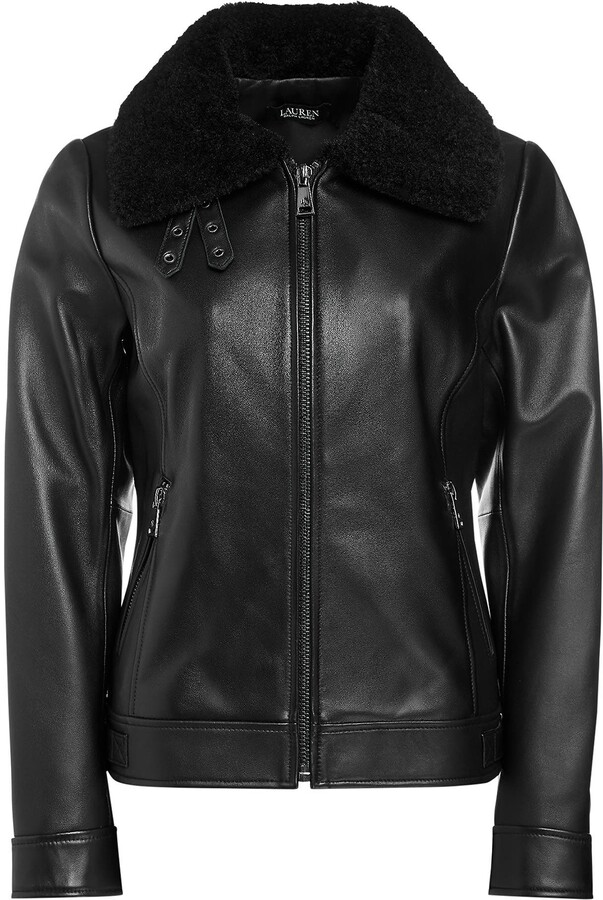 Leather Biker Jacket With Faux Fur Collar