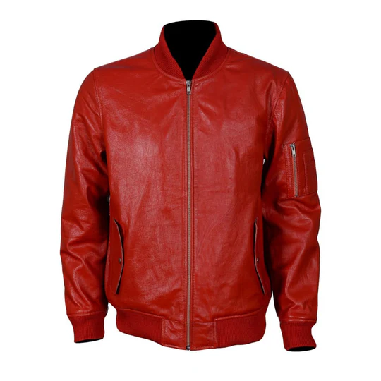 Mens Red Leather Biker Jacket
