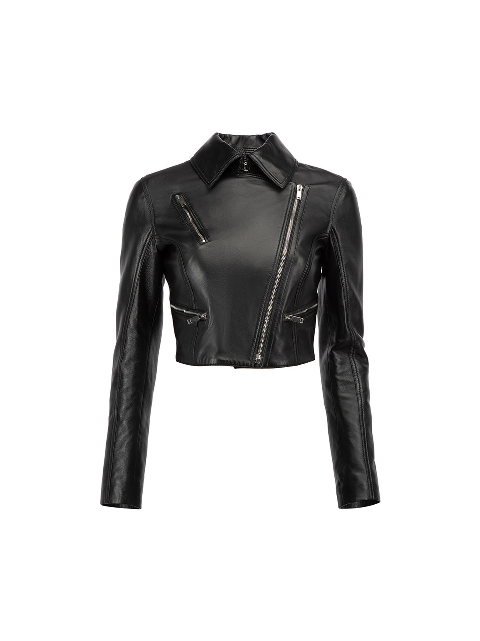 Womens Black Leather Crop Jacket