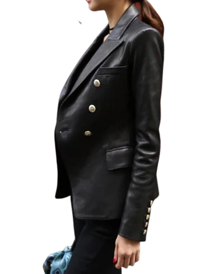 Womens Faux Leather Blazer 2