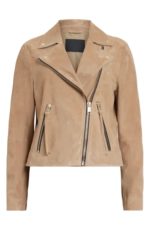 beige leather jacket