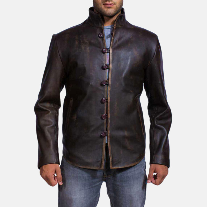 black and brown leather jacket