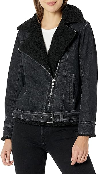 black denim moto jacket