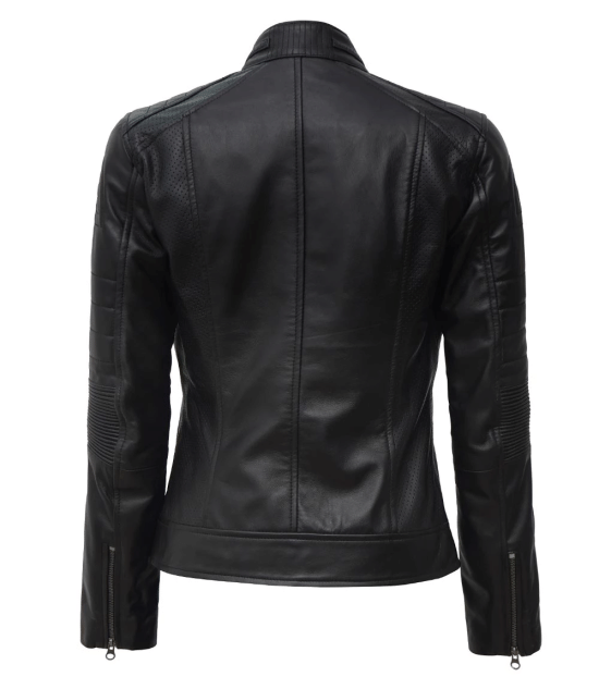Womens Black Cafe Racer Leather Jacket