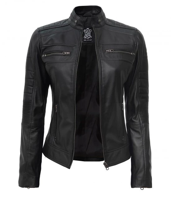 Womens Black Cafe Racer Leather Jacket