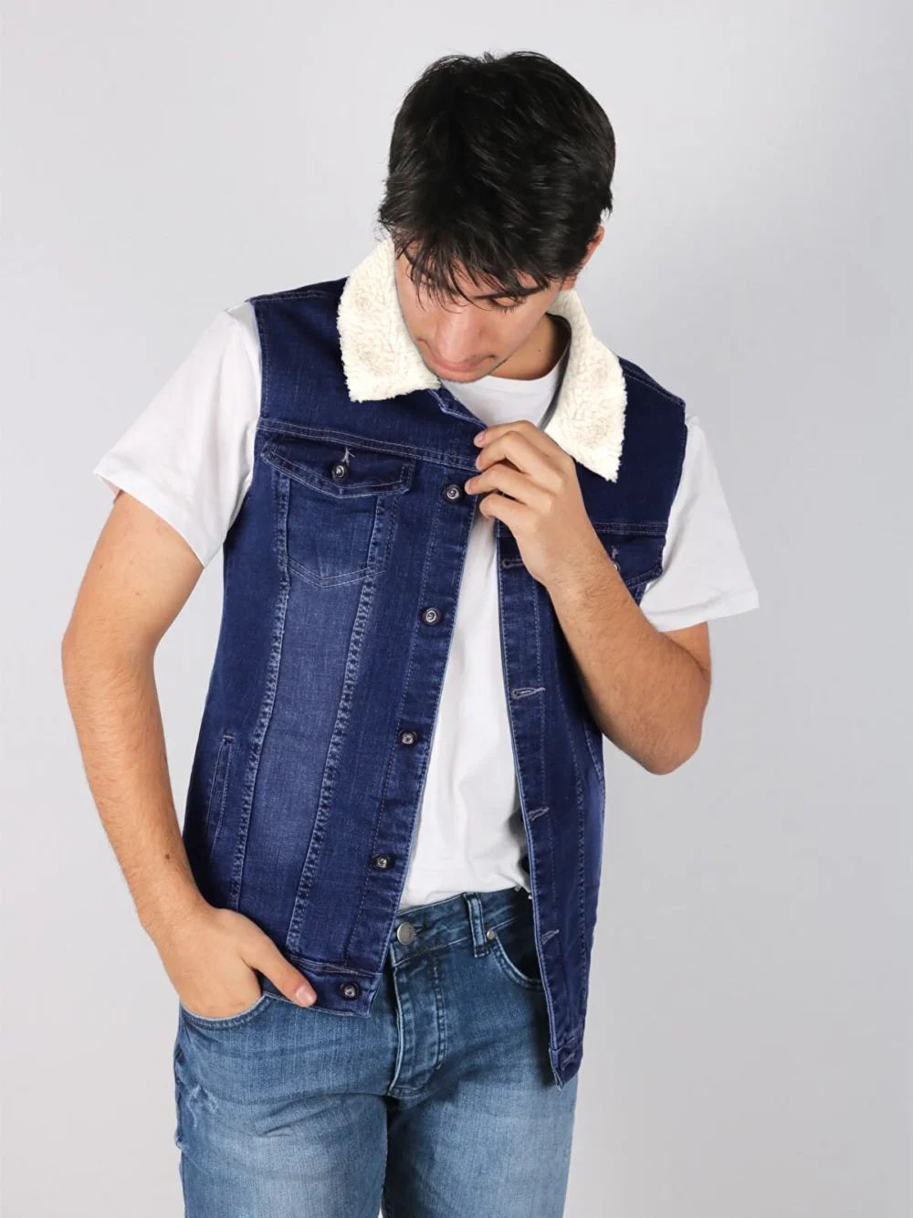 denim fur vest