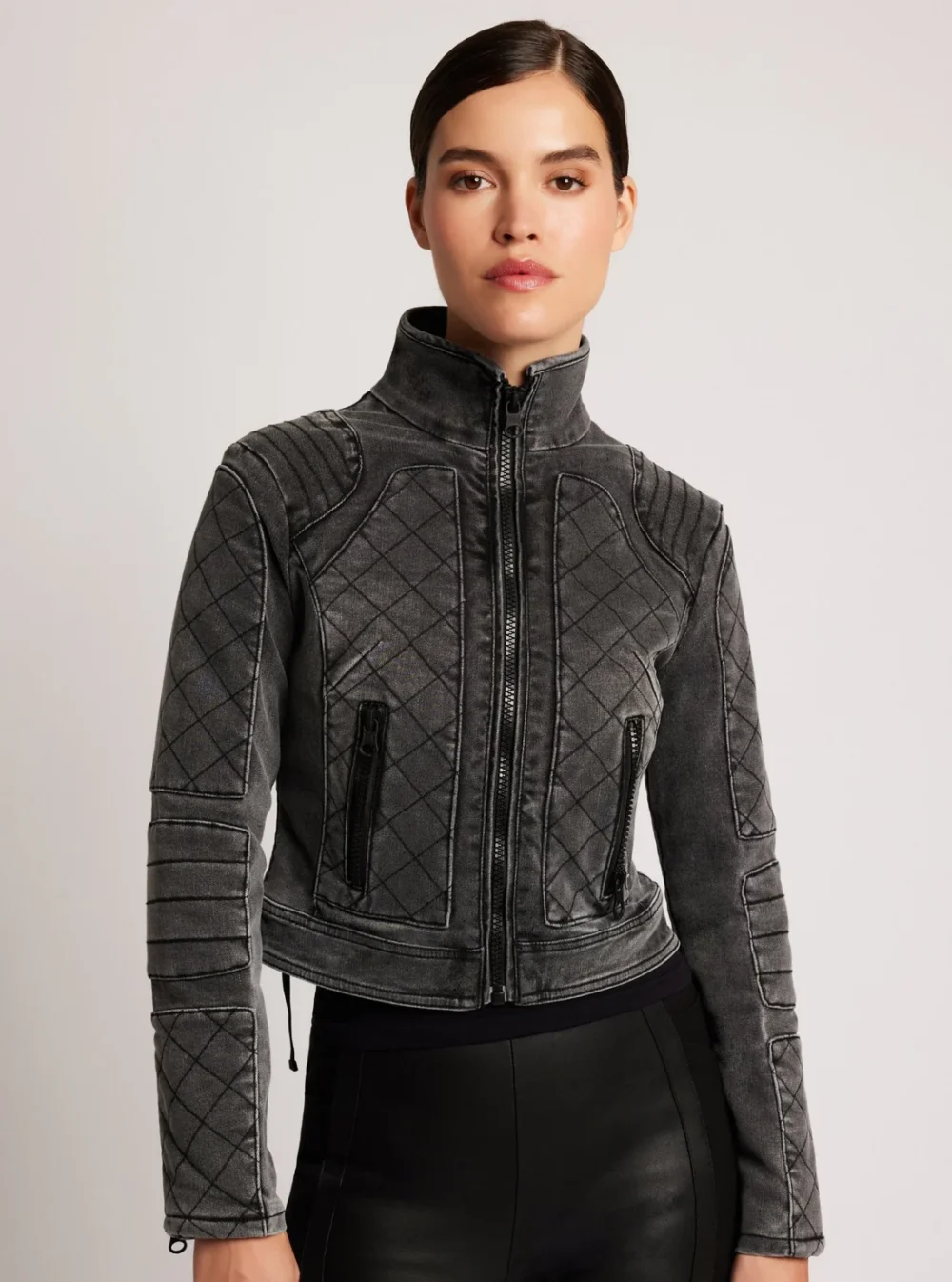 denim moto jacket women's