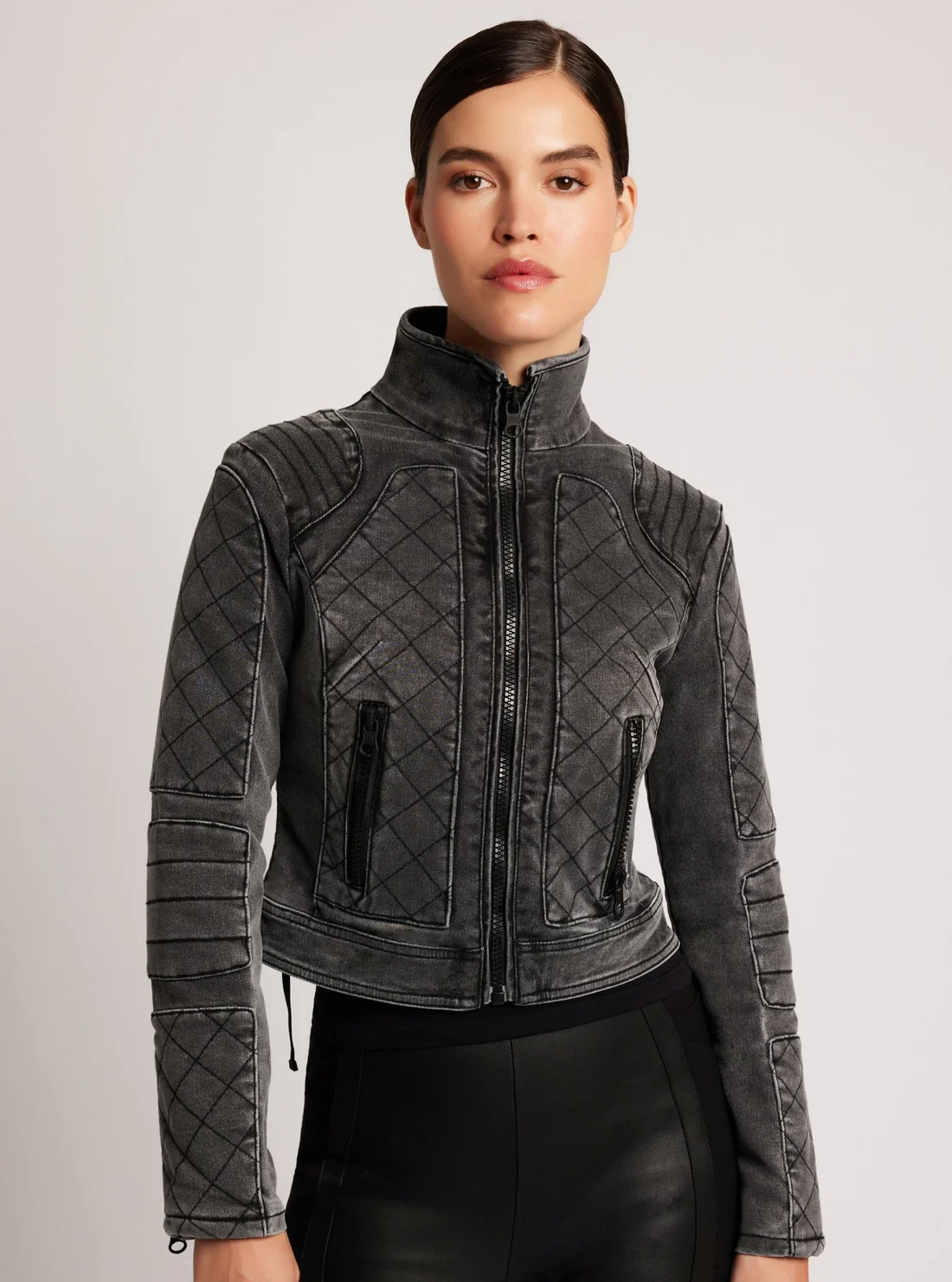 denim moto jacket women's