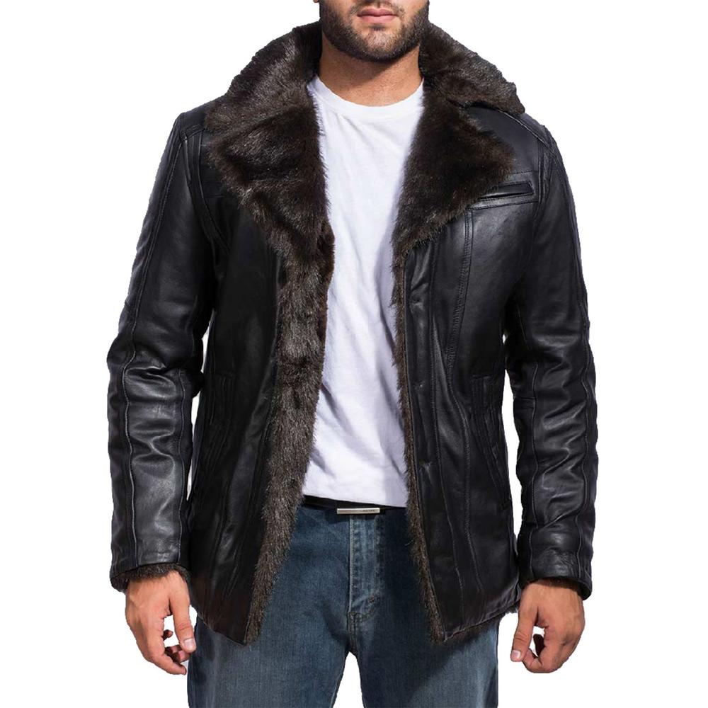 Long Leather Jacket With Fur Collar