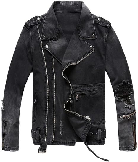 mens black denim motorcycle jacket