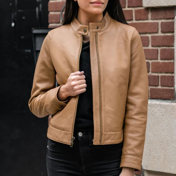 tan leather jacket women