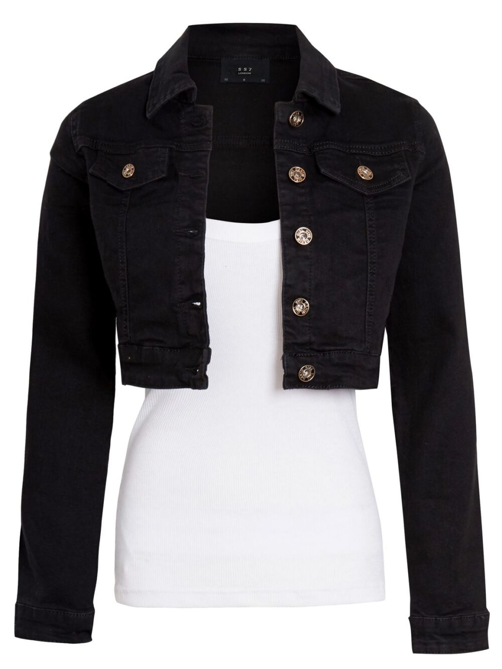 womens black denim jacket cropped