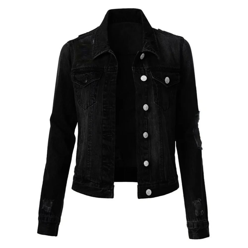 womens black denim jean jacket