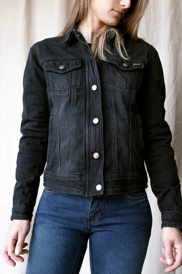 womens black denim motorcycle jacket