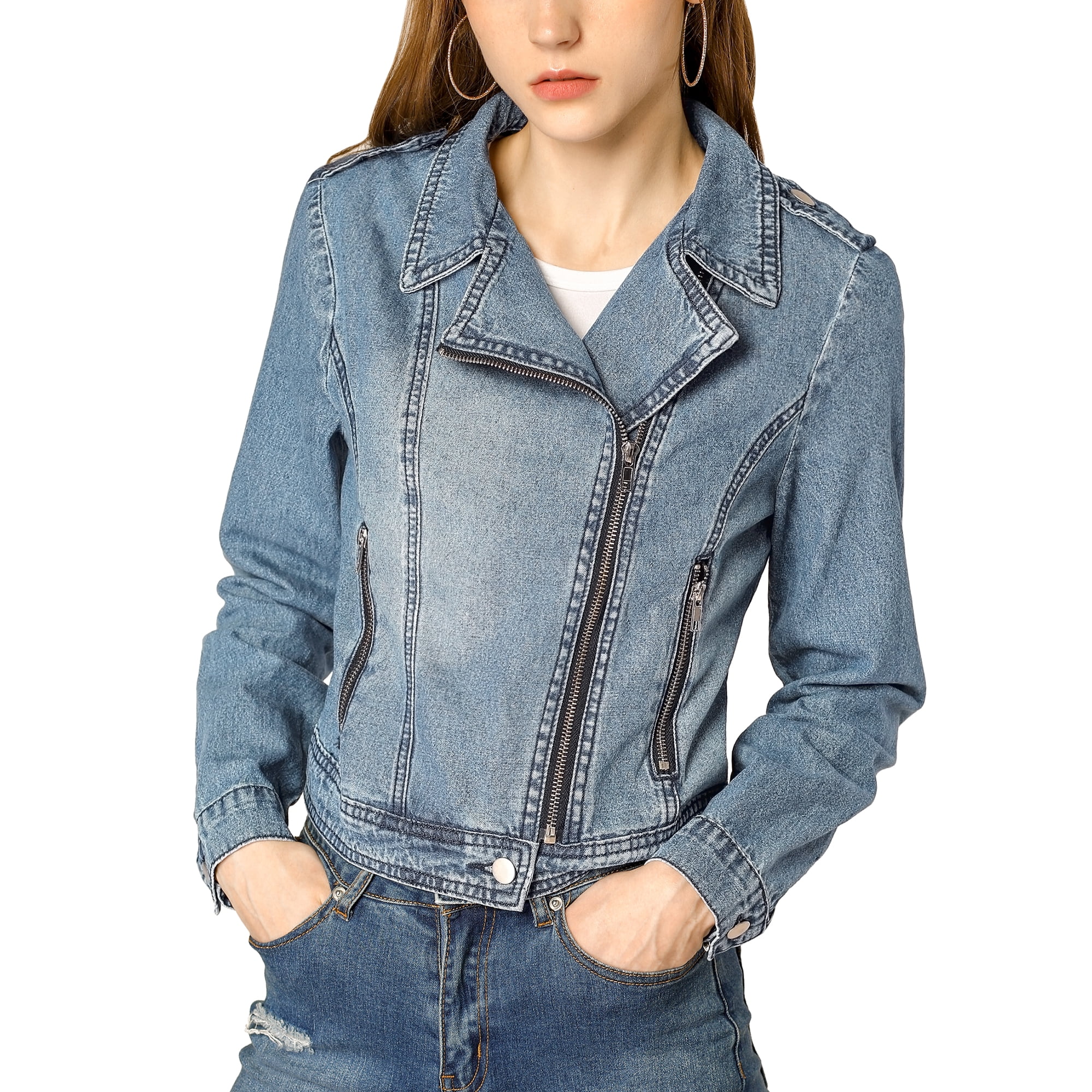 womens denim biker jacket
