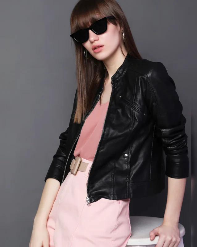 Black Faux Leather Biker Jacket Womens