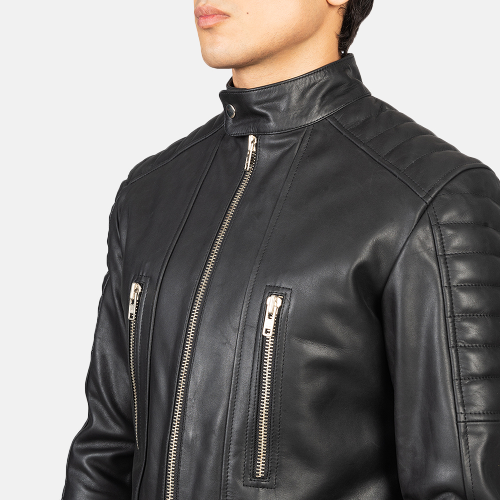 Black Leather Biker Jacket 4