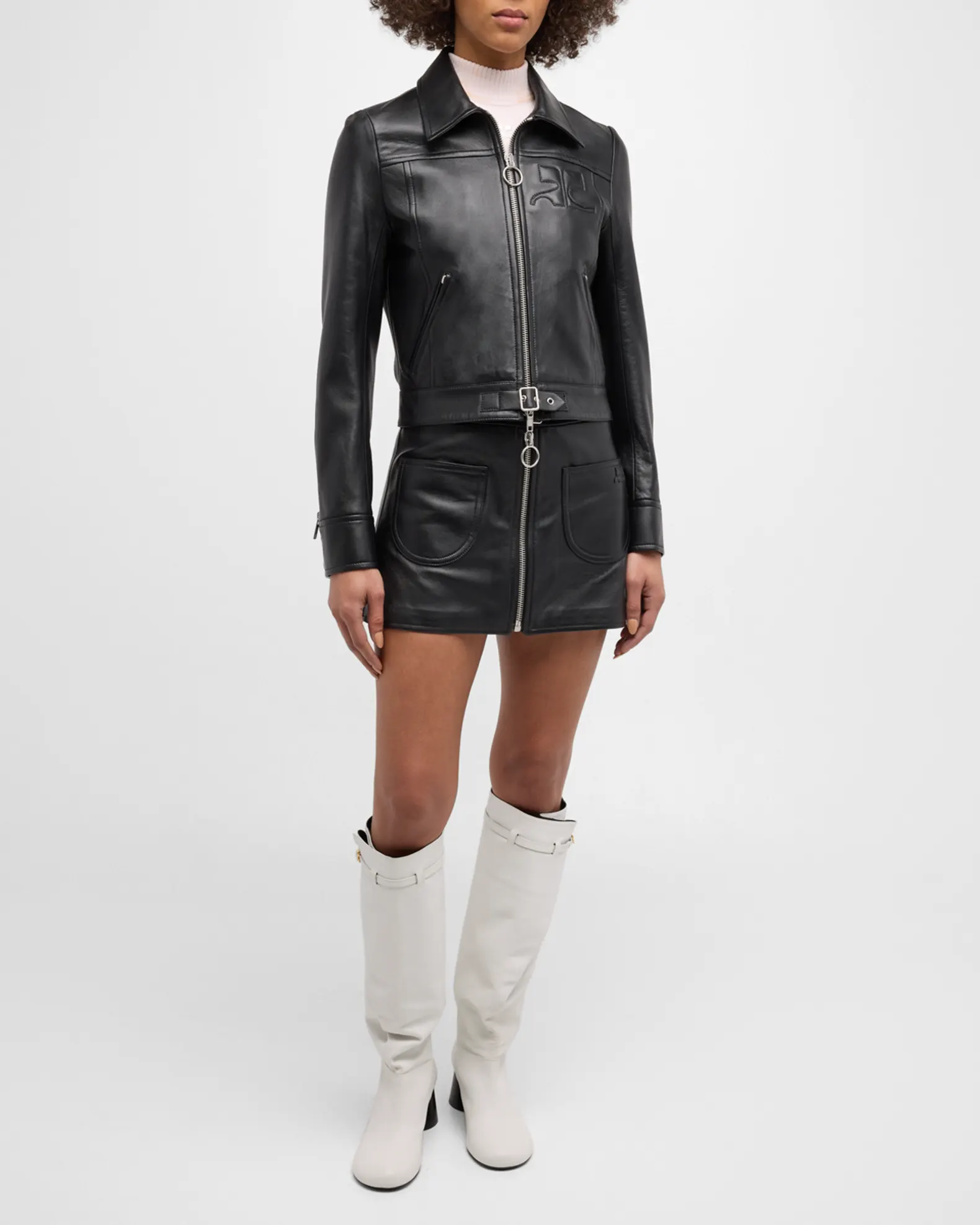 Black Leather Buckle Hem Biker Jacket 3