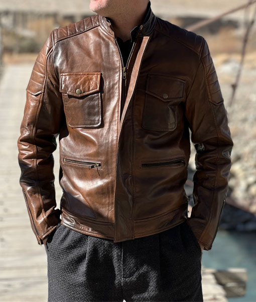Brown Biker Jacket Mens