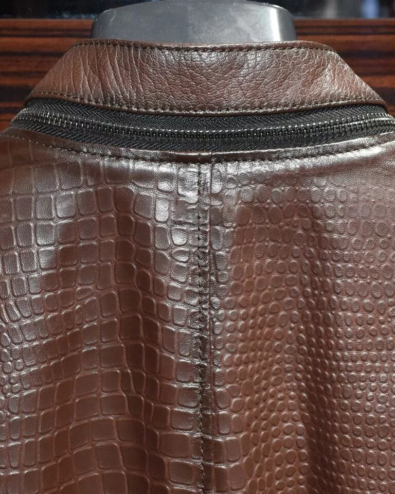 Brown Leather Bomber Jacket 3