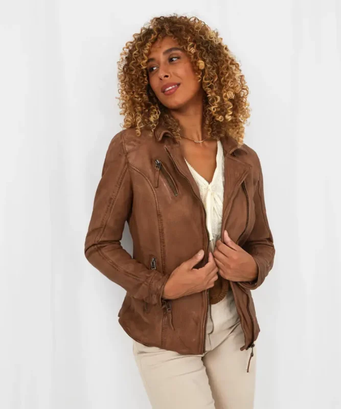 Brown Leather Cafe Racer Jacket