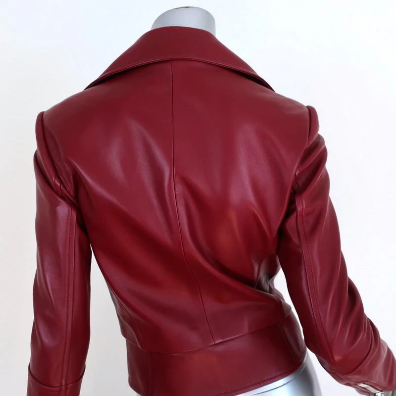 Burgundy Leather Biker Jacket 3