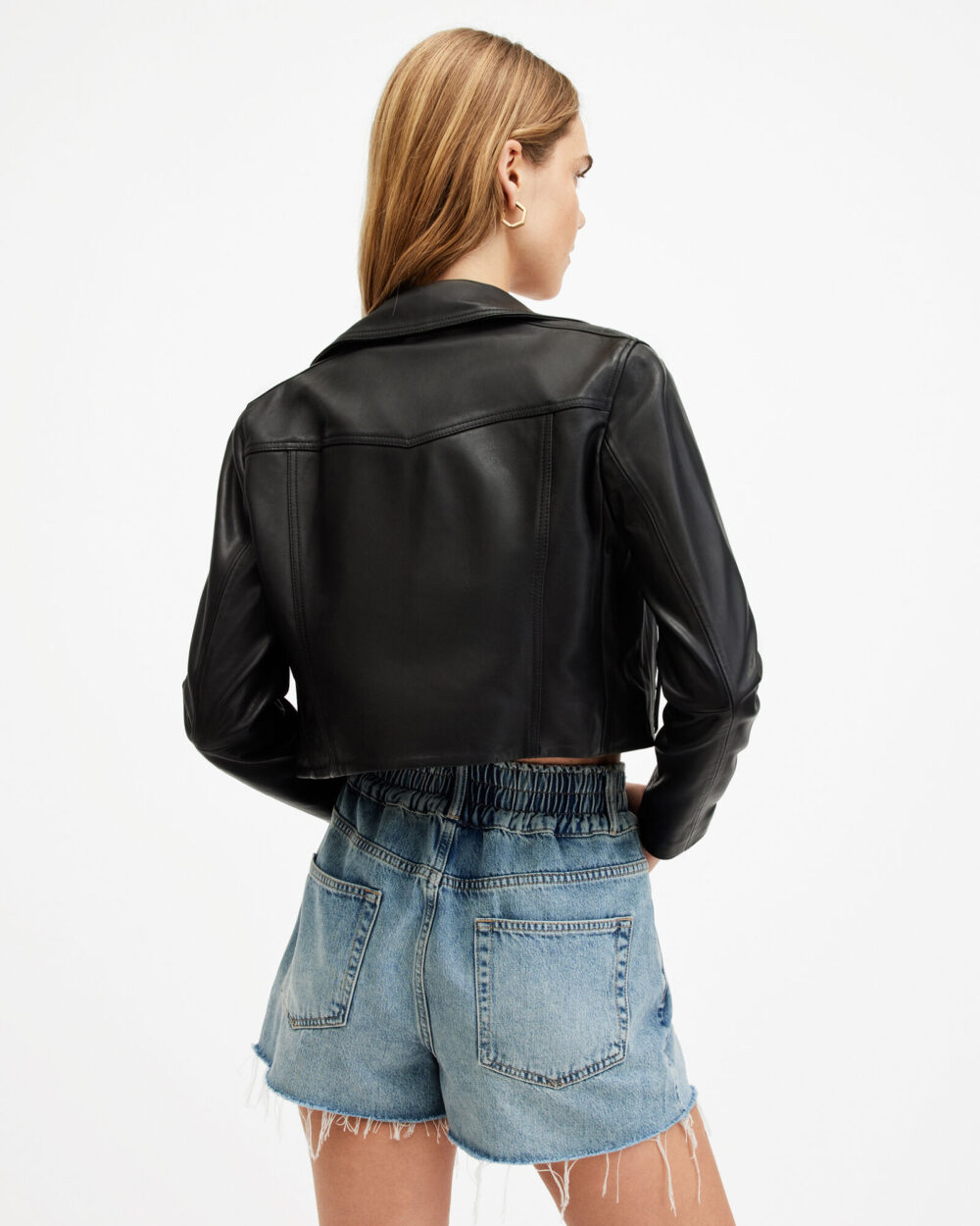 Elora Cropped Leather Biker Jacket 5