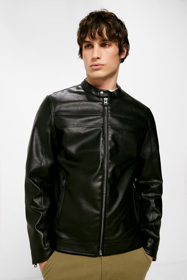 Faux Leather Biker Jacket Mens