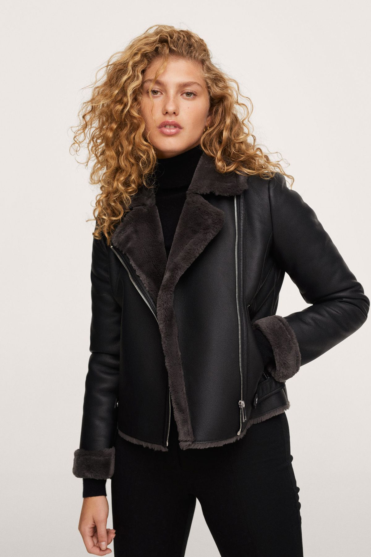 Faux Shearling Biker Jacket