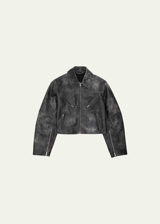 Helmut Lang Distressed Leather Biker Jacket