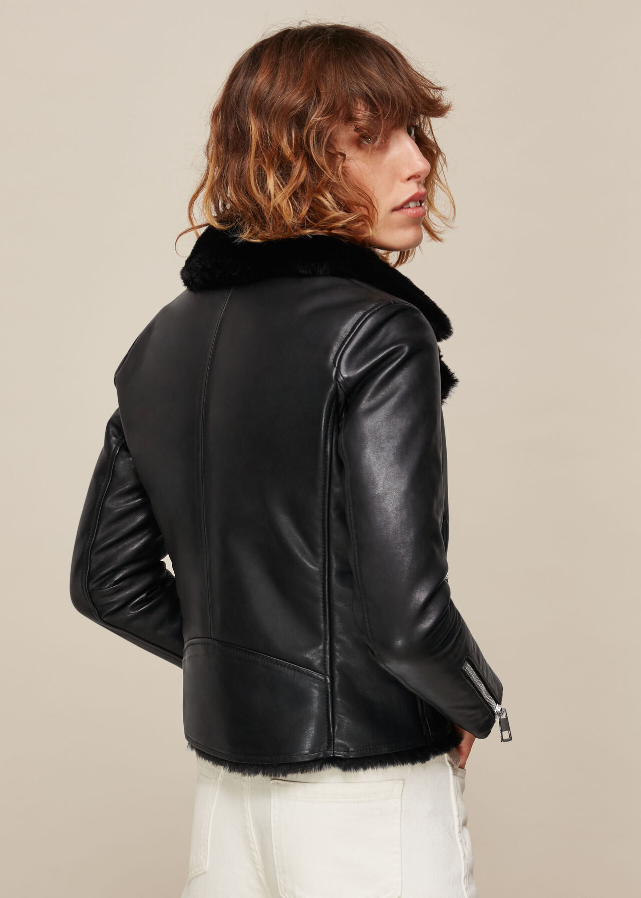 Leather Biker Jacket Fur 2