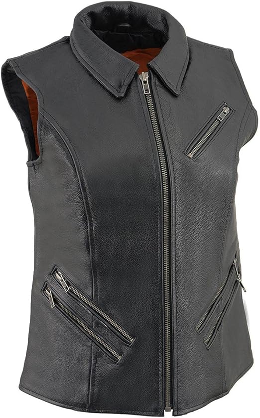 Leather Moto Vest Womens