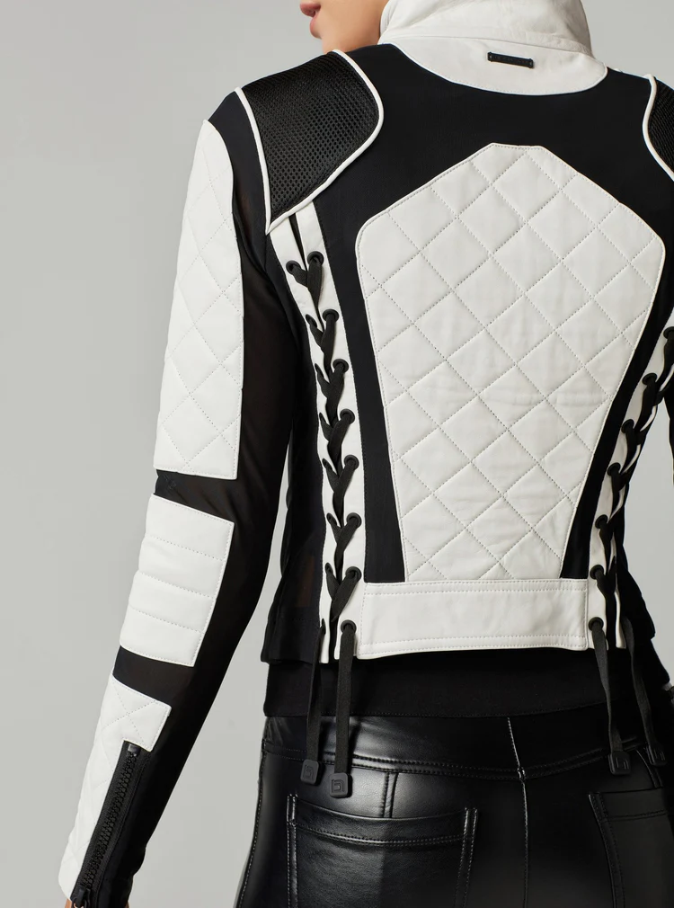 High-quality Black and White Motorcycle Jacket with durable material