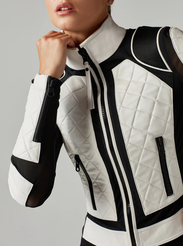 Motorcycle Jacket in Black and White with reflective safety features