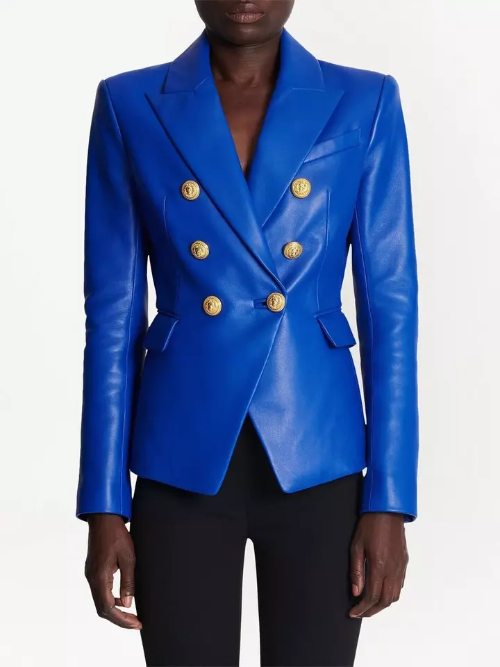 Navy Blue Leather Blazer