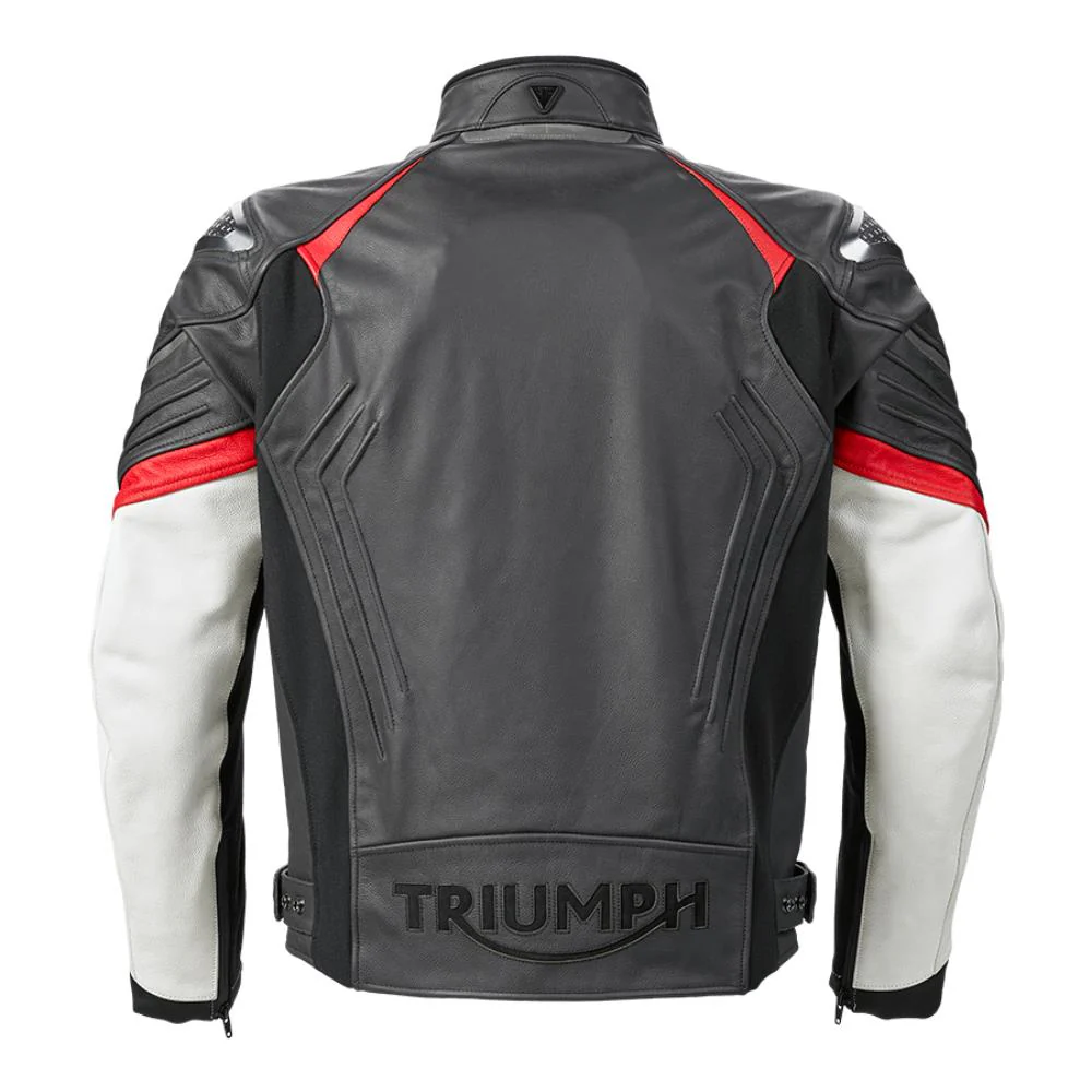 Classic black Triumph motorcycle jacket with premium leather and iconic branding