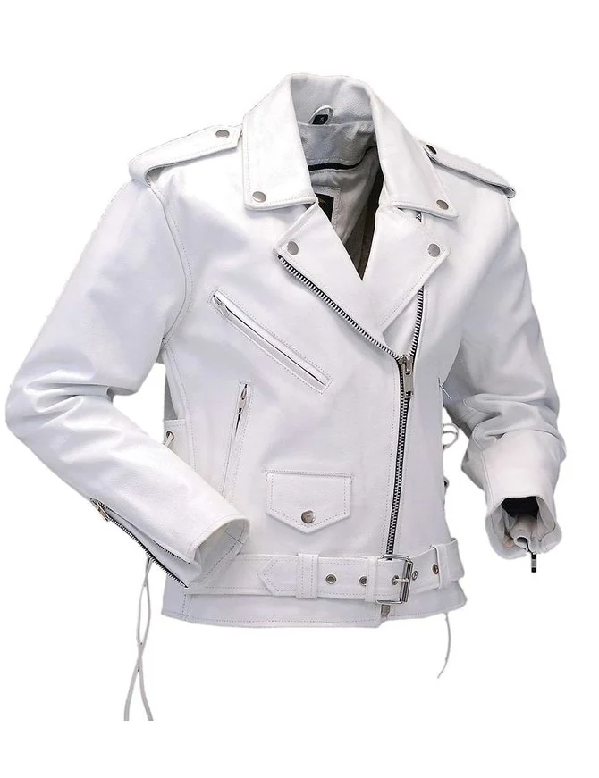 White Leather Biker Jacket 3