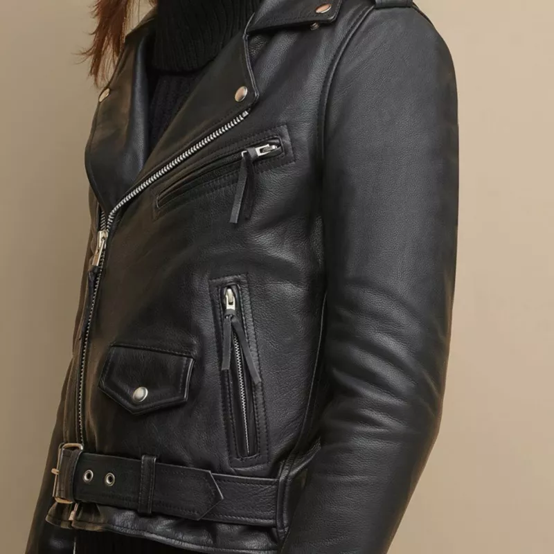 Womens Black Biker Jacket 3