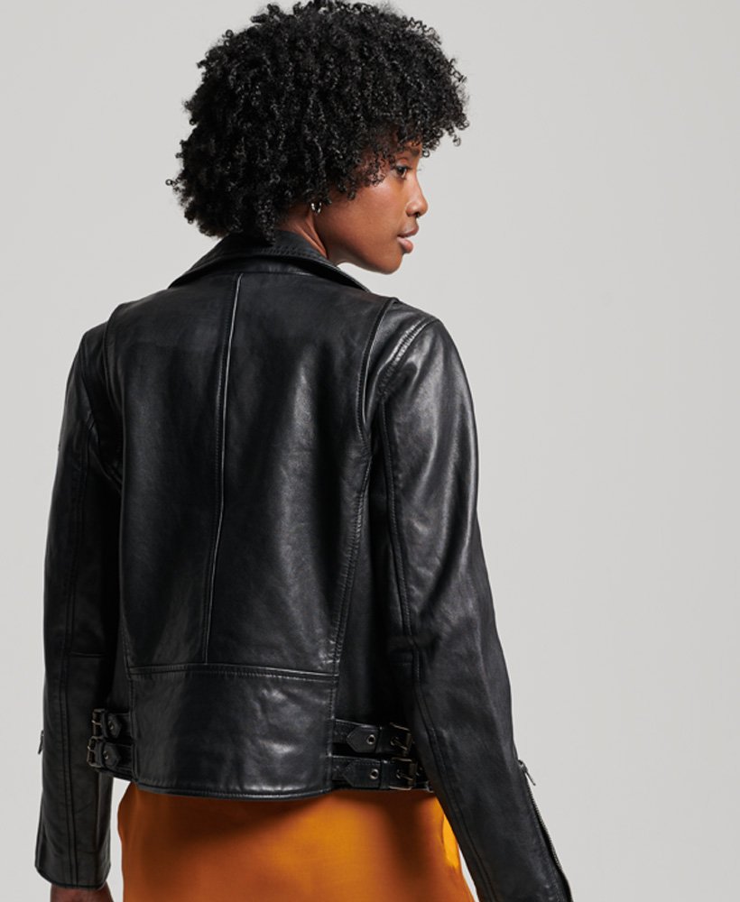 Womens Black Leather Biker Jacket 2