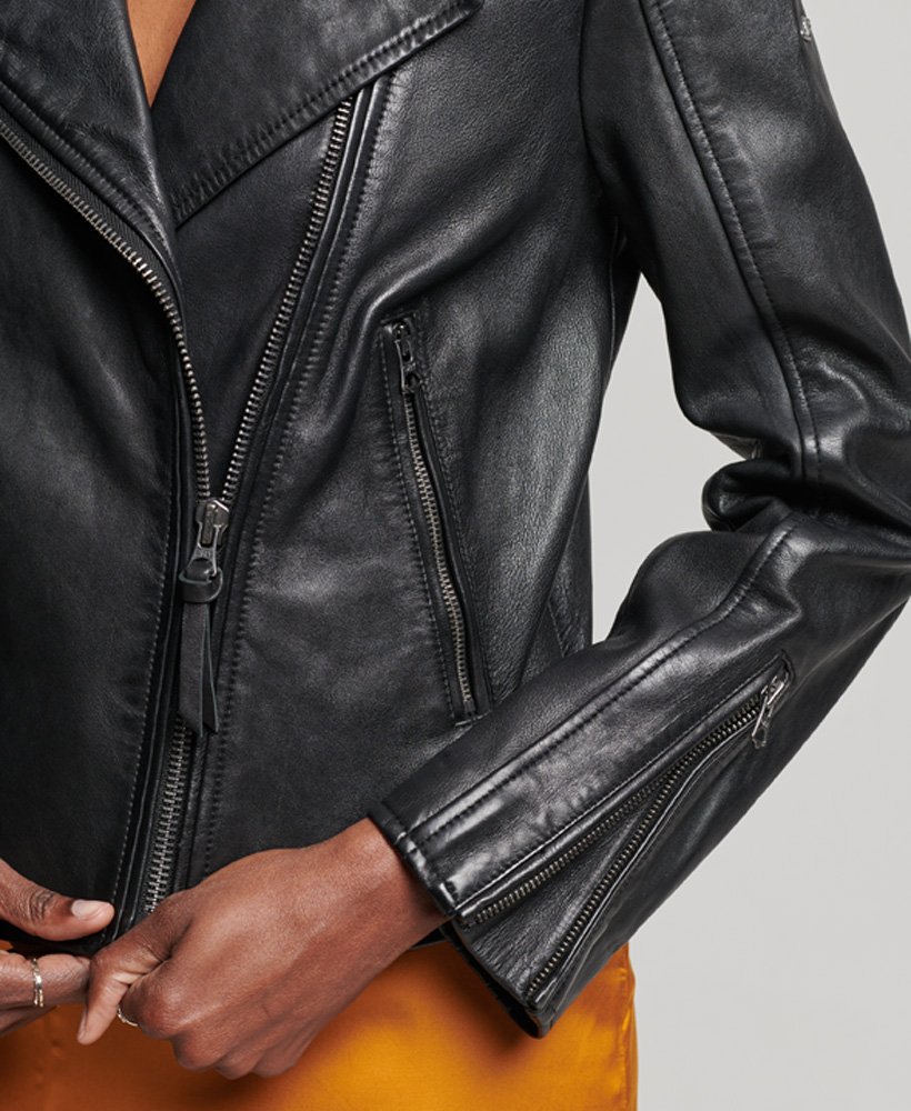 Womens Black Leather Biker Jacket 4