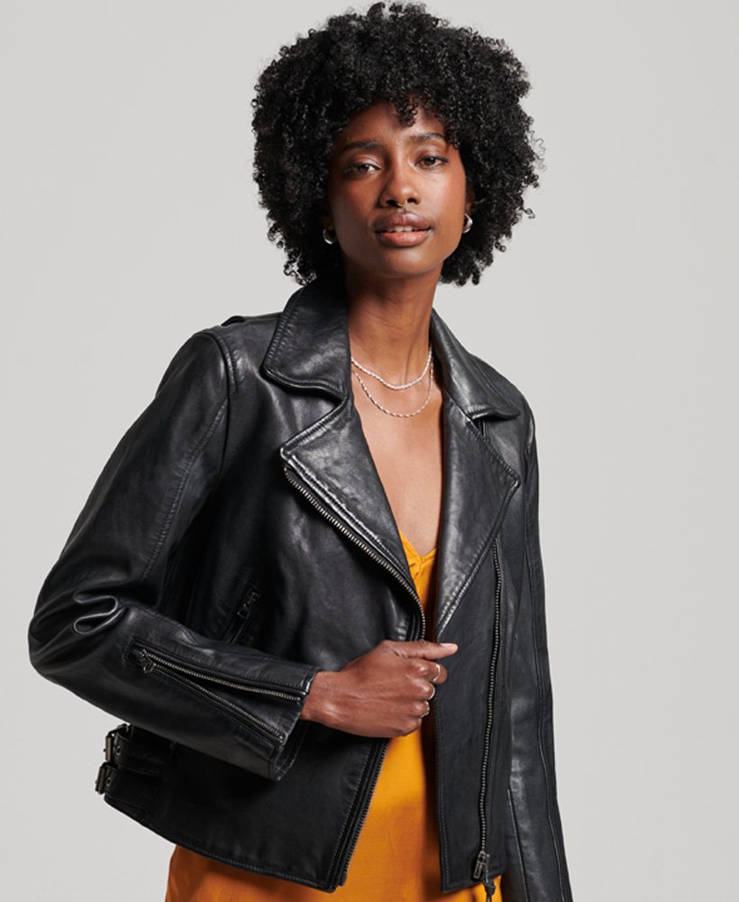 Womens Black Leather Biker Jacket