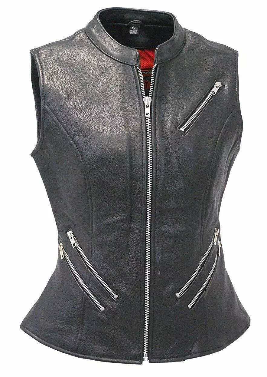 Womens Leather Biker Vest
