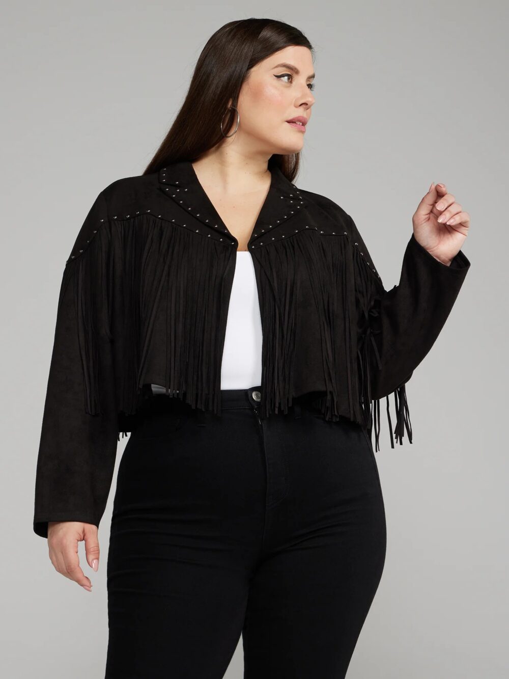 Plus Size Suede Fringe Jacket