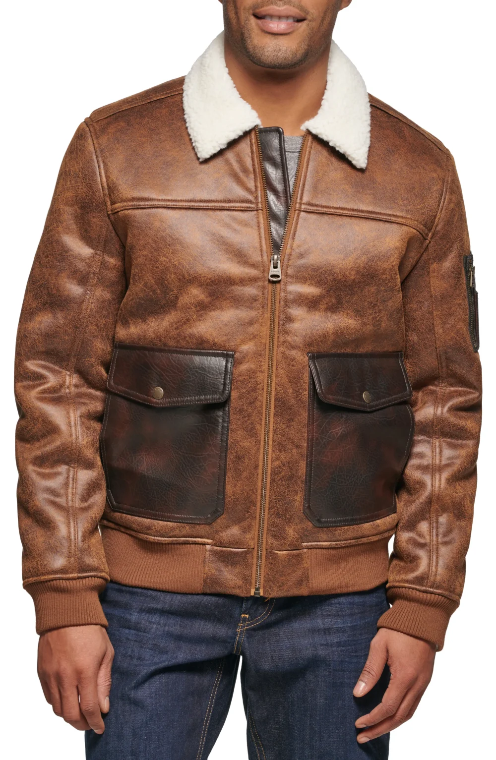 Aviator Bomber Jacket With Sherpa Collar